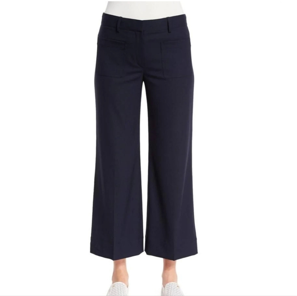 Theory navy virgin wool patch pocket wide leg cropped pants Sz 8